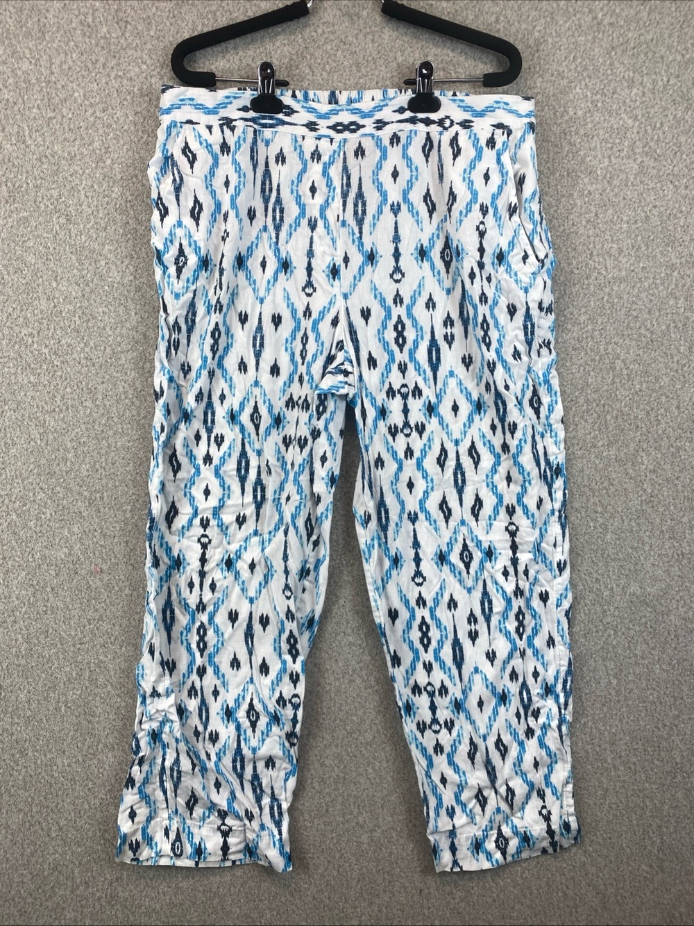 Chicos Aztec Print Wide Leg Pants Crop Womens Size 2 (L) Pull on Linen Cotton